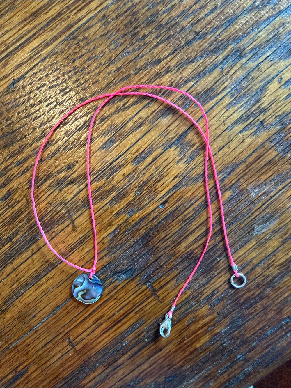Pink Cord Necklace with Round Abalone Pendant